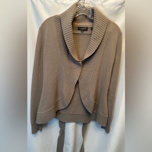 Repeat Cashmere Size 38 Small Shawl Collar Cardigan Tie Front Tan Brown Ribbed
